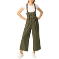 thumbnail image 3 of INSPIRE CHIC Women's Button Front High Waist Belted Straight Fit Overall Jumpsuit L Army Green, 3 of 8