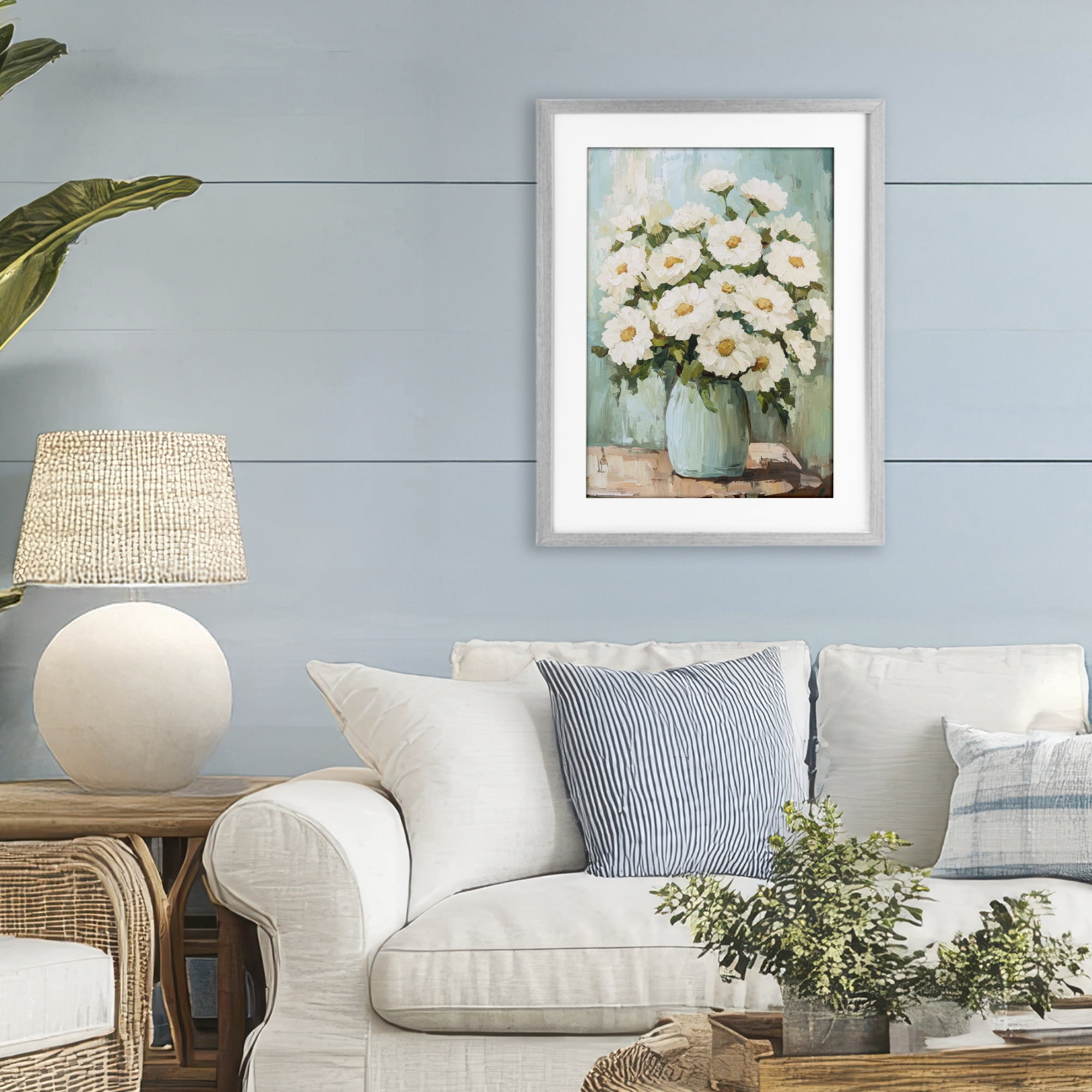 Stupell Industries Cozy Arrangement of White Blooms Gray Framed Print Under Glass, design by Petal Prints Design