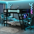 thumbnail image 3 of Harper & Bright Designs Gaming Bunk Bed Full Size with 2 Built-in Desks, Wood Full over Full Bunk Frame for 2 with USB Desktop Ports & Pegboard Organizer, Blue, 3 of 20