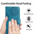 thumbnail image 7 of For Apple iPhone 16 Pro 6.3" Flower Embossed Buckle Case, Card Slots/Pocket, PU Leather Flip Wallet Case With Short Wrist Strap,Blue,For iPhone 16 Pro, 7 of 7