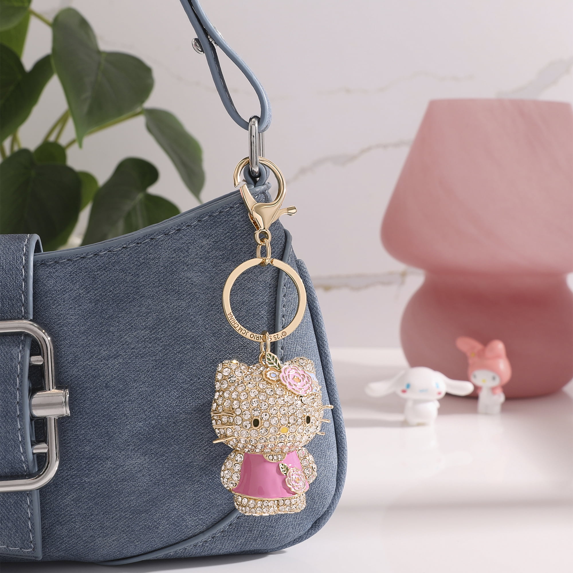Hello Kitty Crystal Pavé Bag Charm Keychain – Pink Dress – Officially Licensed Sanrio