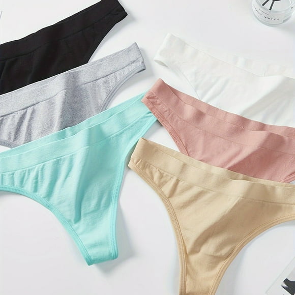 6 Pcs Solid Seamless Thongs, Soft & Comfortable Low Waist Stretch Panties, Women's Underwear & Lingerie