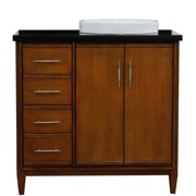 MCM 37 Single Solid Wood Vanity with Right Round Sink in Walnut/Black