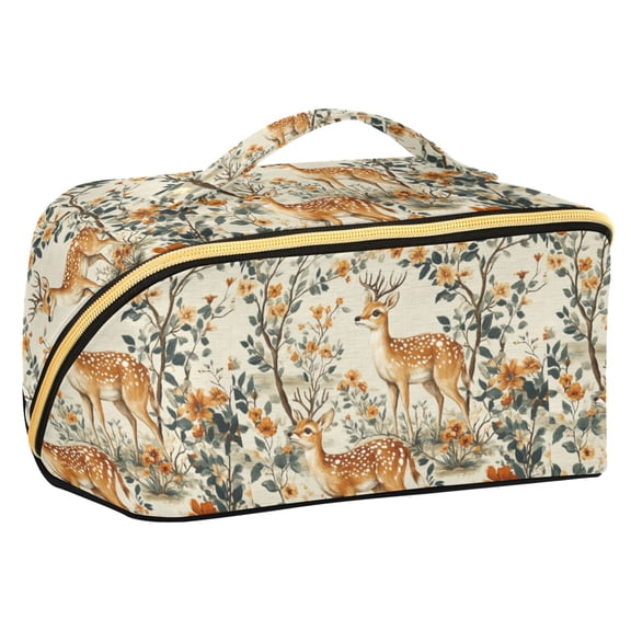 FORMRS Makeup Bag Travel Cosmetic Organizer for Women Fold Flat Zipper Pouch with Handle, Deer Pattern