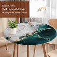 thumbnail image 4 of Marble Turquoise Round Tablecloth, Fitted Table Cover with Elastic for 45"-54" Round Tables, Abstract Gold White Brick Stone Motif Table Cloth Outdoor Indoor Dinning Party Waterproof Tablecloths, 4 of 7