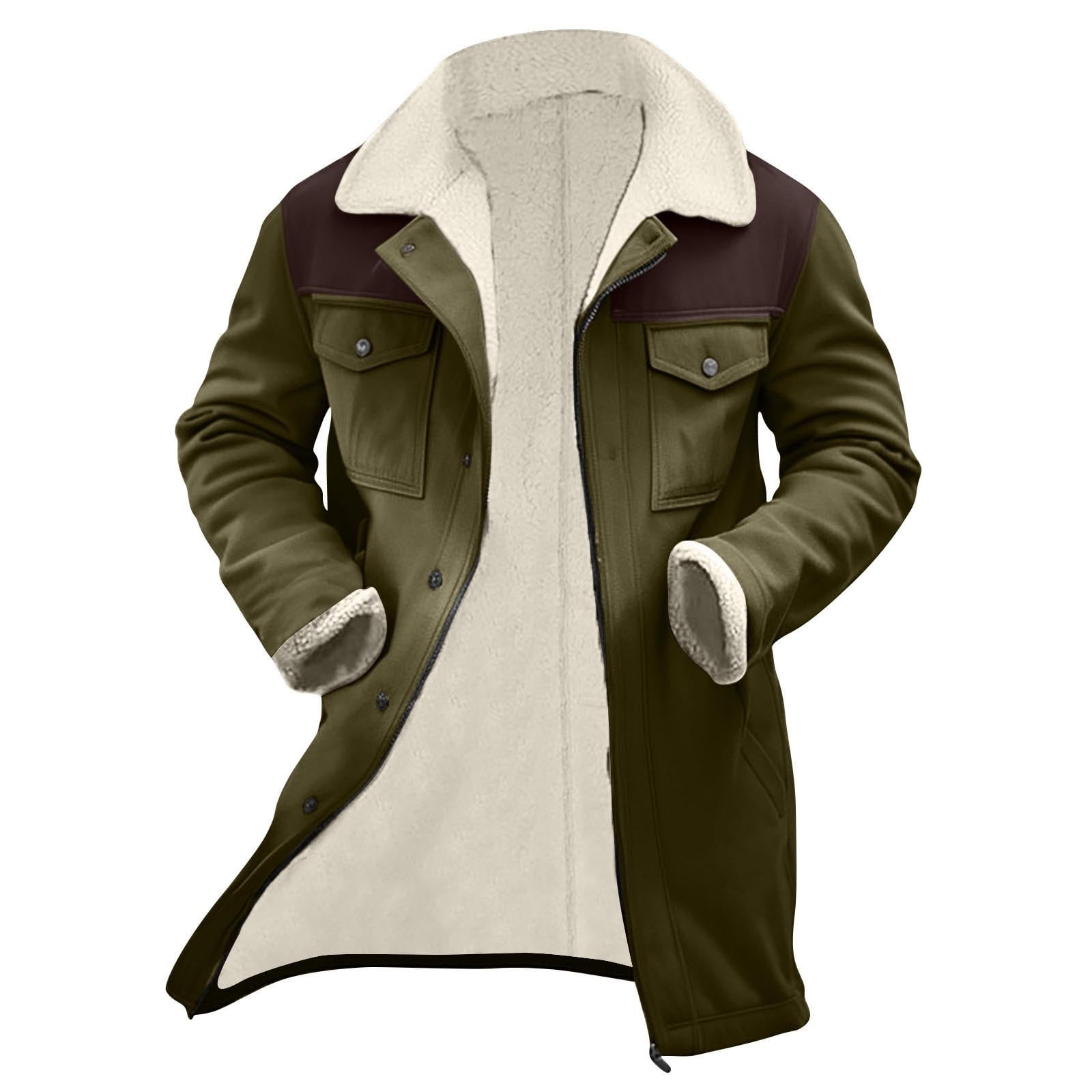 JUUYY Men's Vintage Suede Patchwork Lamb Fleece Multi Pocket