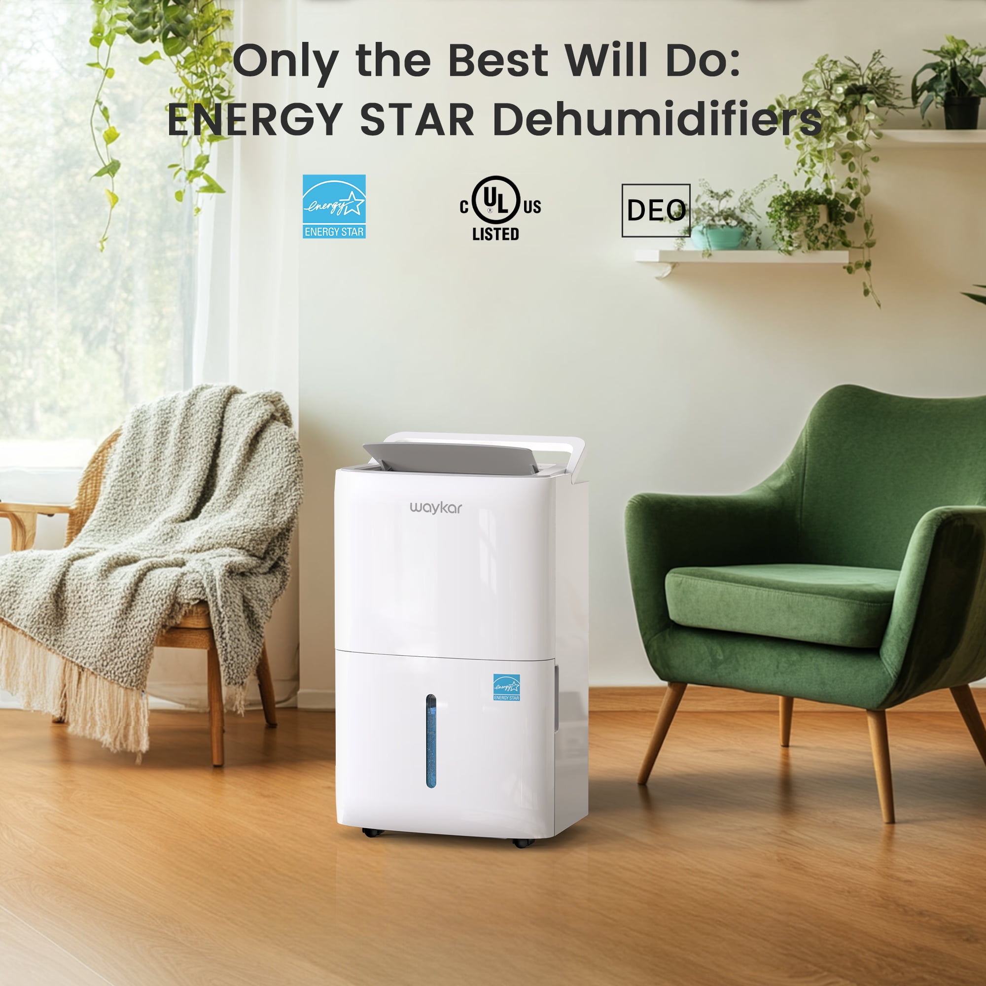 Waykar 80 Pint Dehumidifier for Basements & Home up to 6000 Sq. Ft, No Daily Emptying with Continuous Drain, Auto Defrost, 25 Pint DOE Energy Star