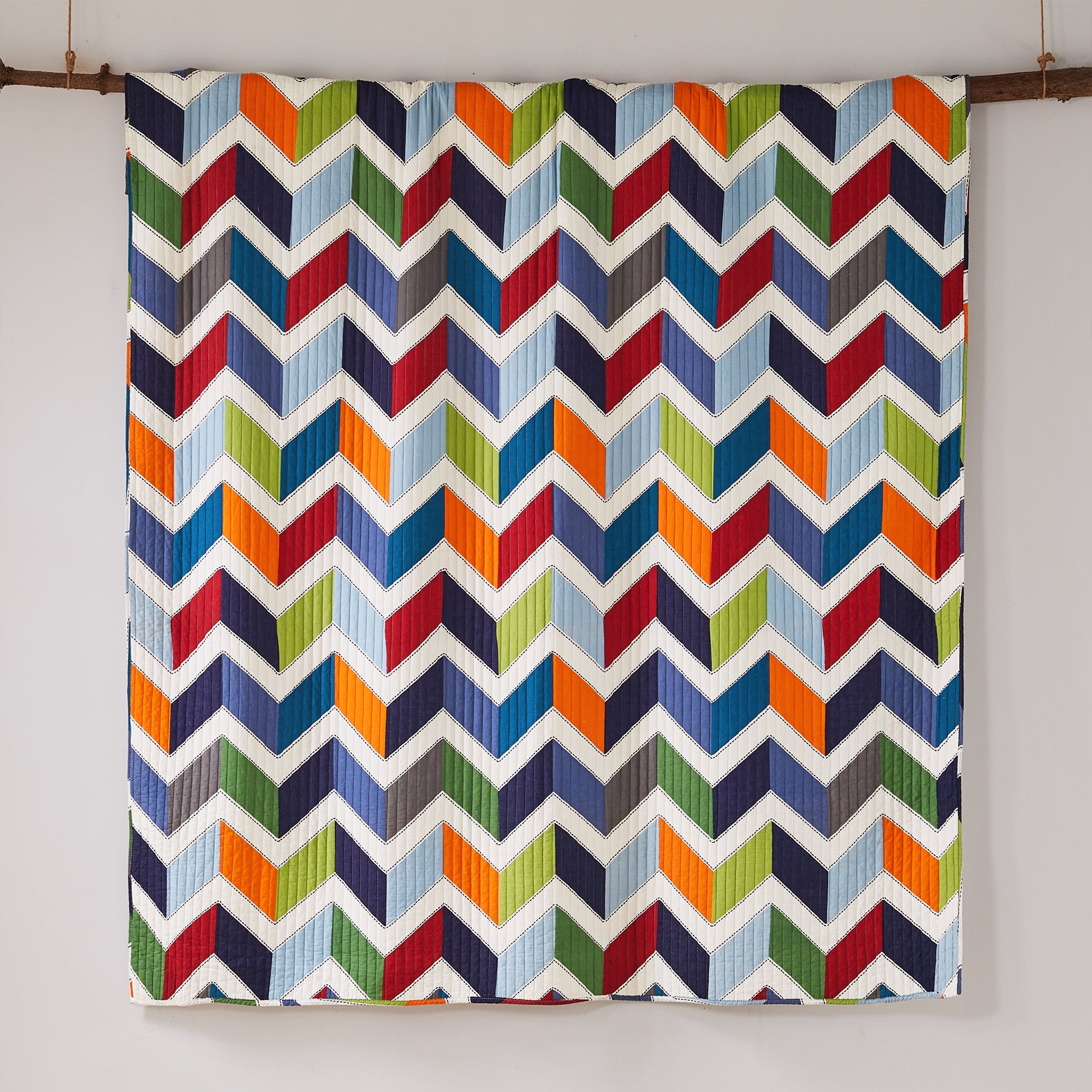 Levtex Home - Dominik Quilt Set - Twin Quilt + One Standard Pillow Sham - Chevron Pattern - Multicolor - Quilt Size (66x86in.) and Pillow Sham Size (26x20in.) - Reversible - Cotton Fabric