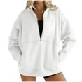 thumbnail image 3 of Women's Solid Color Lapel Half Zip Pullover Sweatshirt Shirt Top Long Sleeve Casual Loose Fit Soft Sports Outfits for Casual Daily Wear Loungewear Travel Fashion Essential, 3 of 9