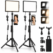TIKBBRMG 15W Ring Selife Light with 50" Tripod Stand and Phone Holders, 2 Pack 12'' LED Video Studio Light Kit Phone Light, 2800-6500K, Photography Lighting for Video Recording, Game Streaming