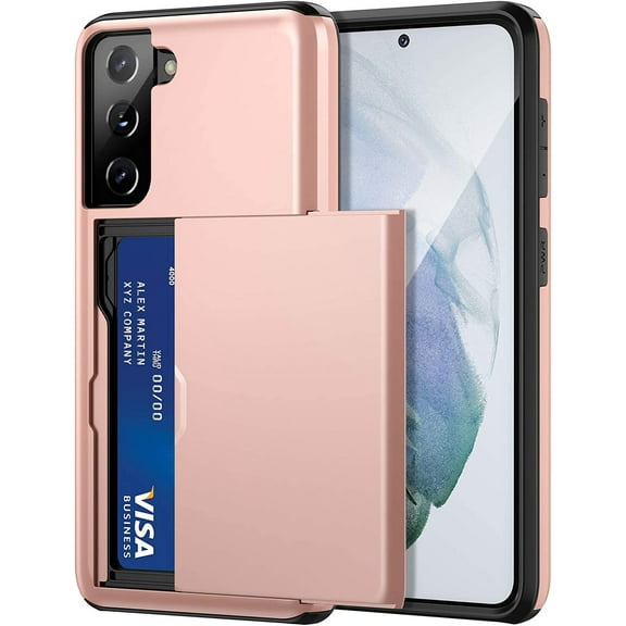 for Samsung S21 Plus Case, Galaxy S21 Plus Case Credit Card ID Cash Holder Wallet Case Slide Cover Dual Layer Rubber Cover Phone Case for Samsung Galaxy S21 Plus 6.7'' 2021 Rose Gold