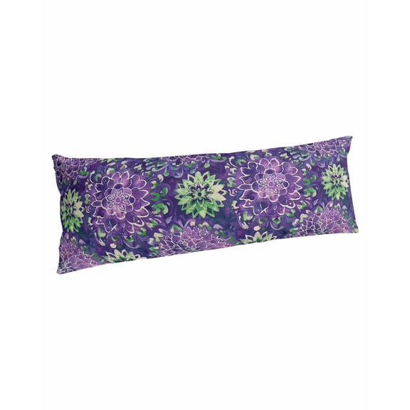 Purple Green Flowers Body Pillow Covers, Watercolor Vintage Botanical Soft Bed Throw Pillowcases Breathable Cooling Long Lumbar Body Pillow Sham Cover for Bed Sofa 20''x54''