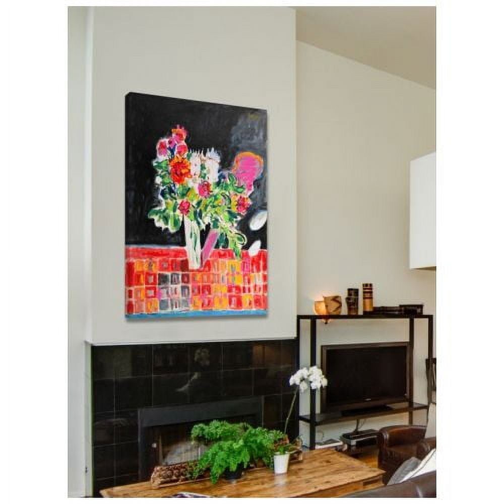 "Flowers on a Checkered Cloth" Painting Print on Wrapped Canvas