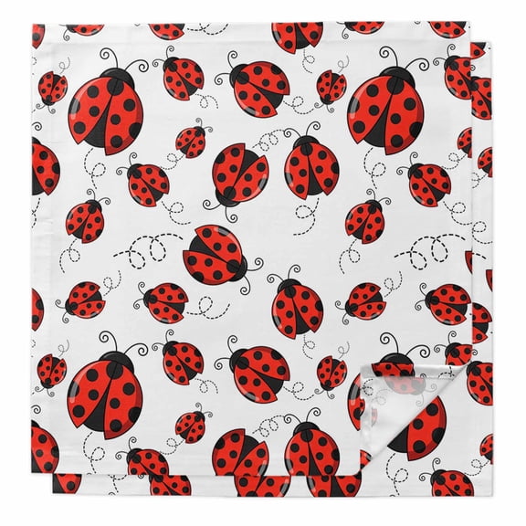 Cloth Napkins Set of 2 - 20x20 Inches, Red Ladybugs Washable Reusable Table Napkins, Animal Themed Spring Summer Rustic Soft & Absortbent Dining Napkin for Party Wedding Hotel Restaurant