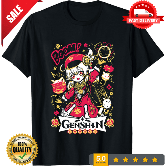 Rare Klee Genshin Impact T-Shirt,genshin Impact,zhongli,Hu Tao,Anime T-shirt Black, LIMITED EDITION-TH73427