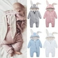 thumbnail image 2 of Toddler Baby Boys Girls Romper Long Sleeve Rabbit Ear Zipper Hooded Jumpsuit Outfits Fall Winter Clothes, 2 of 7