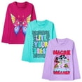 thumbnail image 3 of HILEELANG Big Girls' Long Sleeve Tee Shirt Cotton Crewneck Butterfly Graphic Tops T-Shirts Purple Green 3 Packs Sets 10Years, 3 of 7
