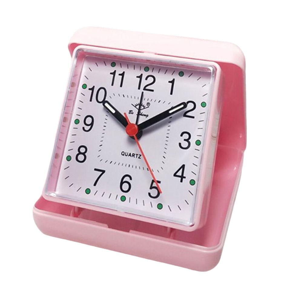 Foldable Pocket Quartz Travel Clock, Compact Battery-Powered Alarm with Folding Cover Stand, Luminous Hands for Easy Night Reading, Ideal for Backpacking, Blue