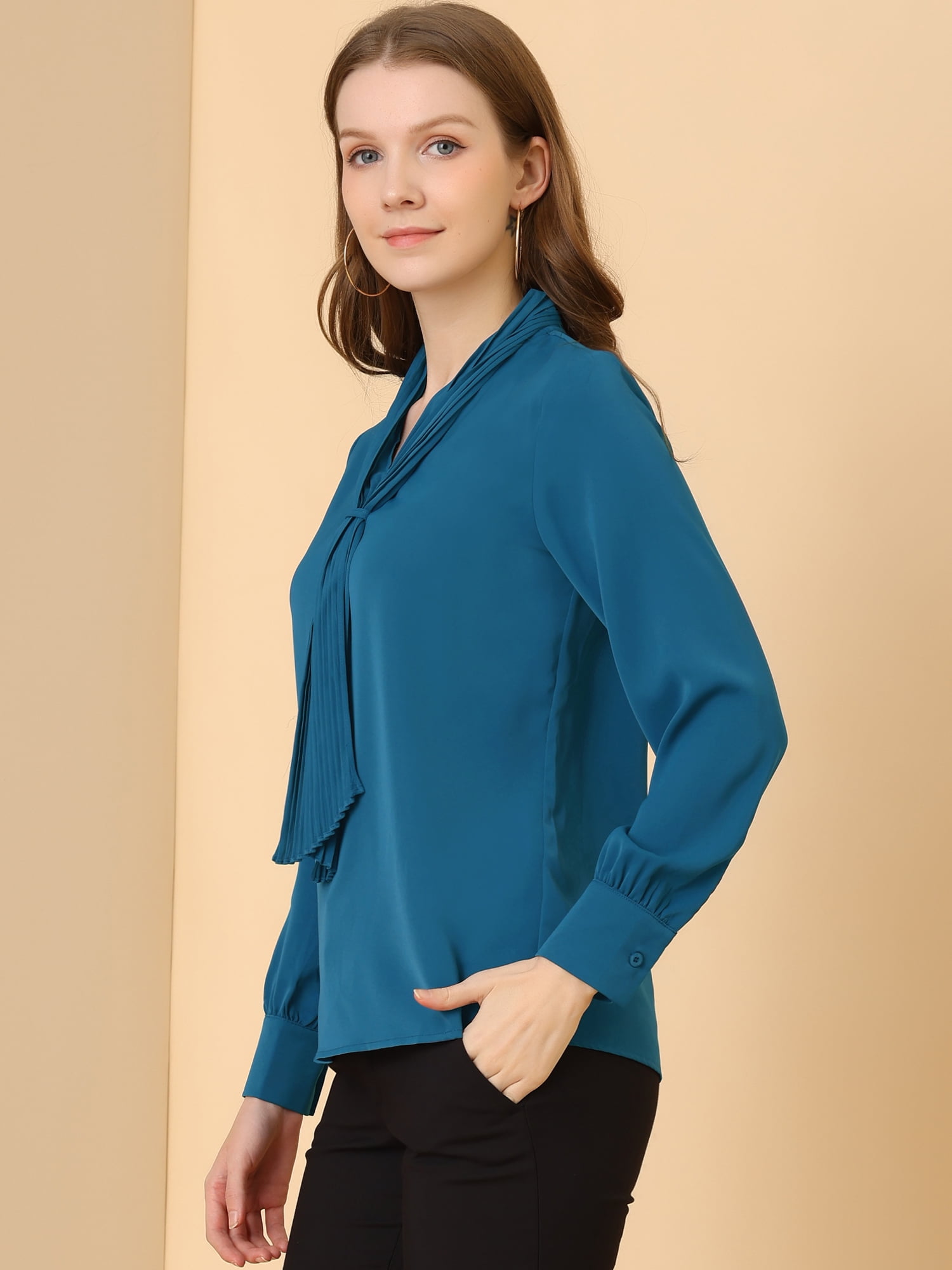DARING DIVA Work Office Blouse Pleated Top Shirt XL Peacock Blue