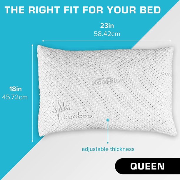 Bamboo Fiber Bed Pillow, Hypoallergenic Adjustable Shredded Foam Pillow Comforts Kool Flow