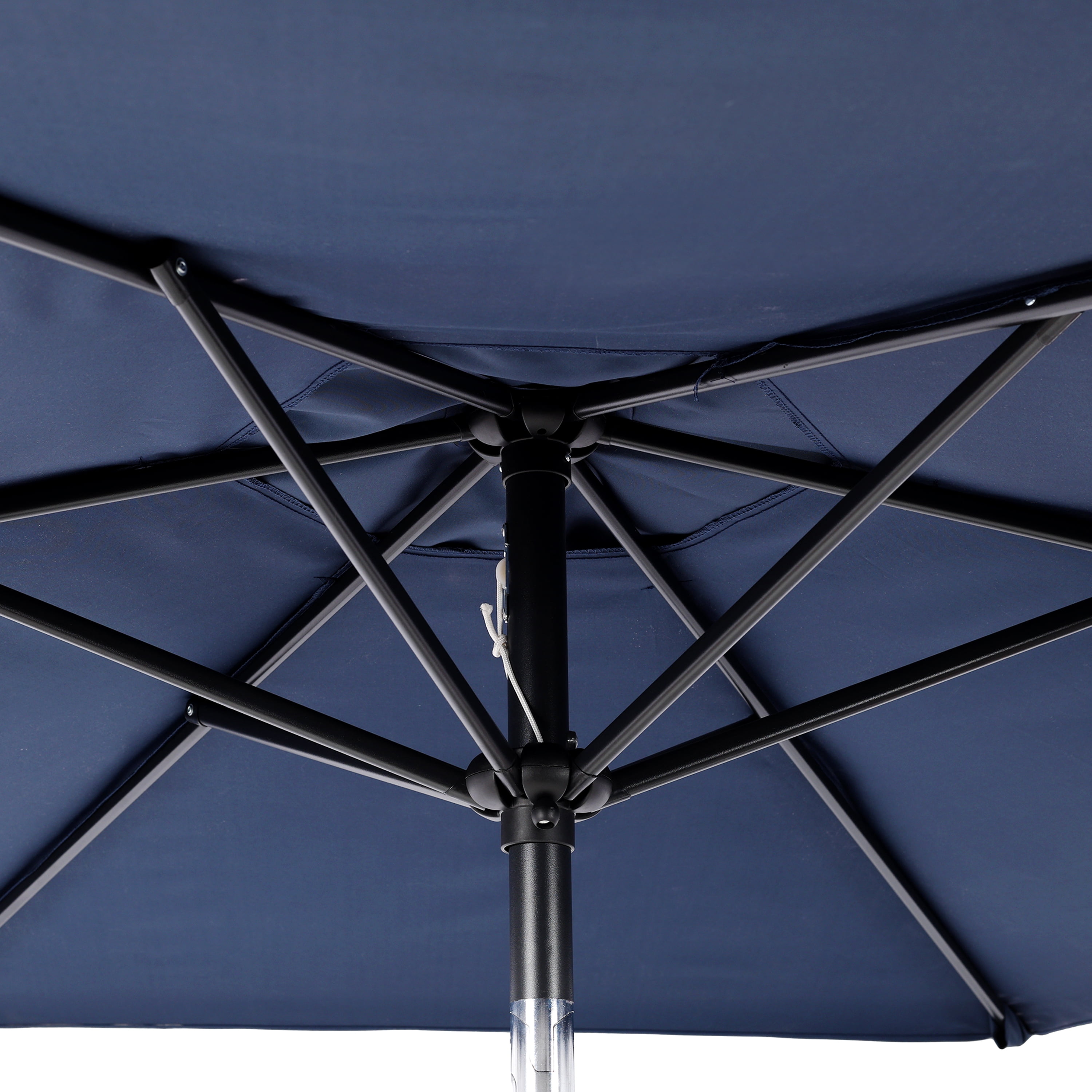 7.5FT Blue Outdoor Market Patio Umbrella with Crank & Push Button 45° Tilt, 6-Rib Iron Pole PA Waterproof Polyester Canopy for Garden Deck Pool Backyard, Base Not Included