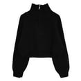 thumbnail image 3 of DuoJiaJ Short Lazy Style Half Zip High Neck Pullover Sweater For Fall And Winter Soft Loose Knit Top For Effortless Wear Womens Fashion Black A, 3 of 4