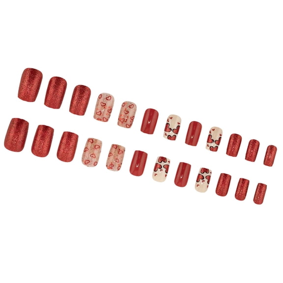 24 Pcs Valentines Day Press On Nail Festival False Nail Heart Artificial Nail Glittering Full Cover Stick on Nail