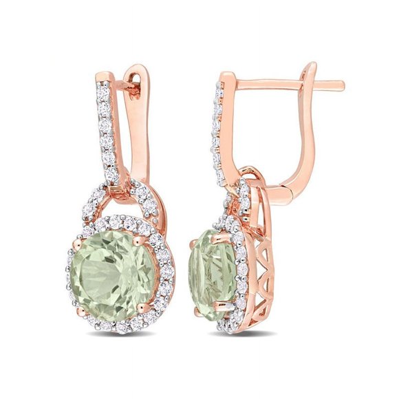 4.40 Carat (ctw) Green Quartz and White Topaz Dangle Earrings in Rose Sterling Silver