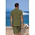 thumbnail image 3 of COOFANDY Men's 2 Pieces Linen Set Casual Henley Shirts Short Sleeve Beach Yoga Shorts Summer Pants Outfits, 3 of 5