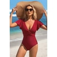 thumbnail image 5 of Attraco Womens One Piece Swimsuit Full Coverage Bathing Suit Tummy Control Deep V Neck Retro Ruffle Swimwear, 5 of 6