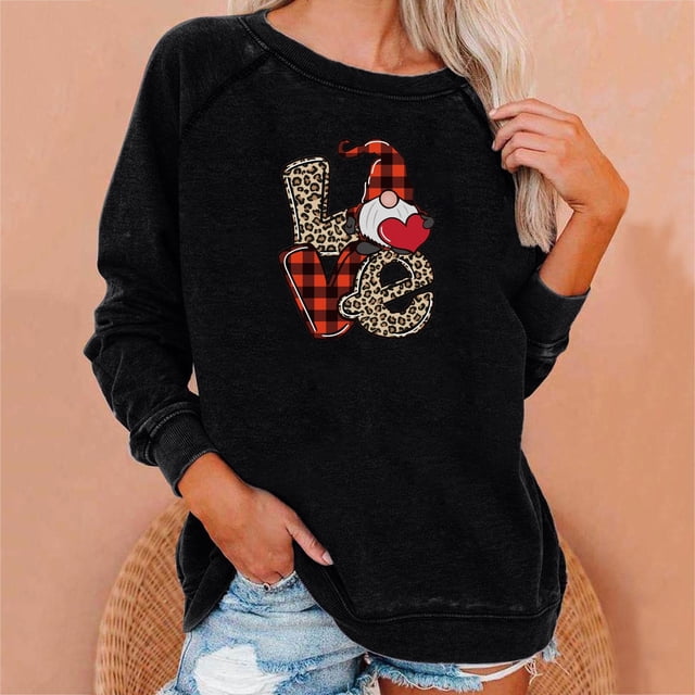 Ventes de Liquidation! Aqestyerly Hauts de Noël pour Femmes Liquidation Mode Femmes Col Rond T-Shirt à Manches Longues Imprimé Chandail en Molleton Blouse Hauts