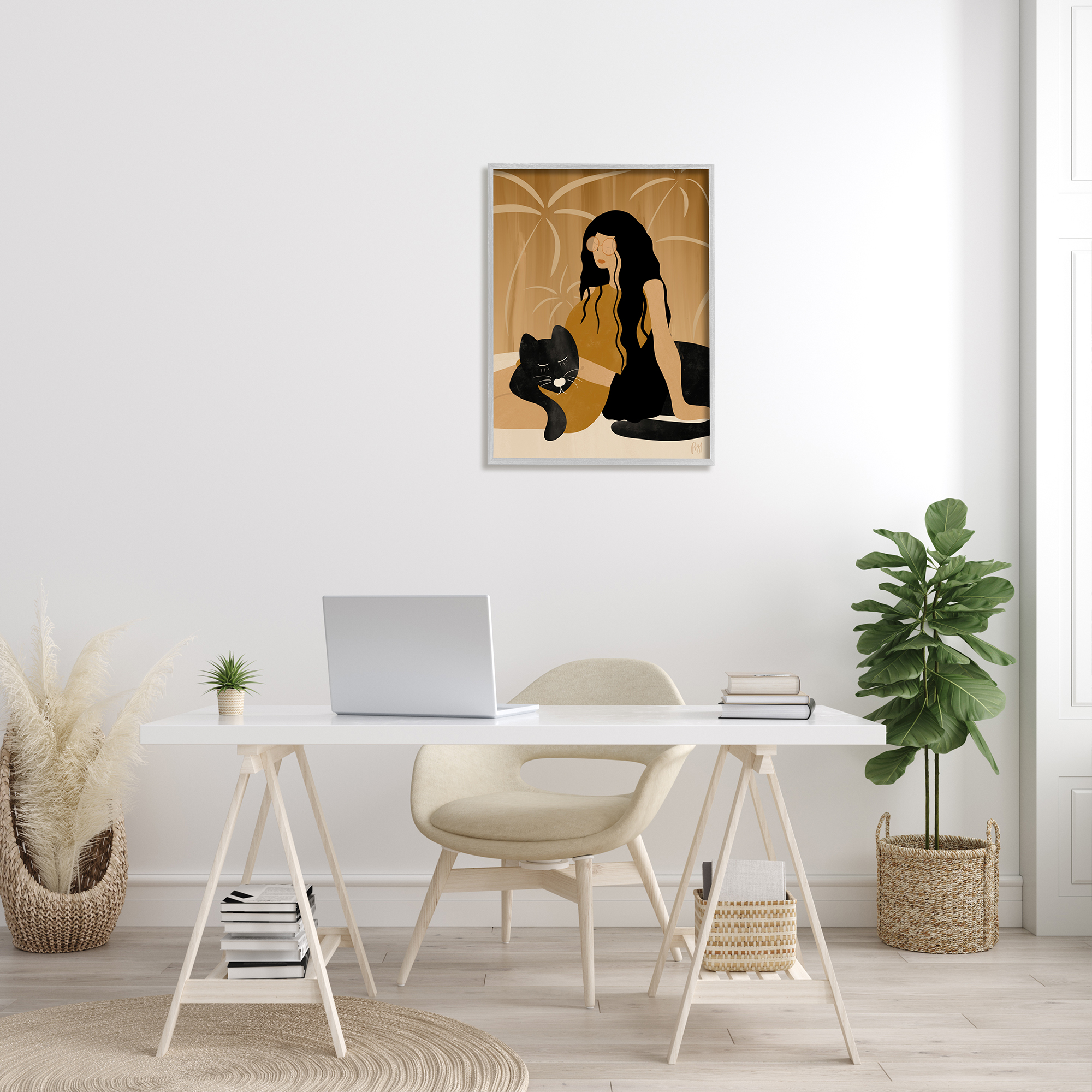 Stupell Indtries Woman In Jungle Resting with Black Panther,24 x 30,Design by Birch&Ink