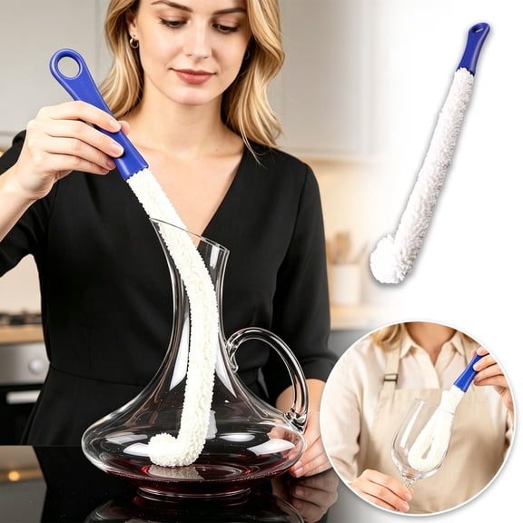 Gytml Flexible Microfiber Decanter Cleaning Brush Bendable Bottle Cleaner With Non- Handle Ideal For Decanters Champagne Flutes Vases Reusable Kitchen Cleaning Tool(White-17.32")