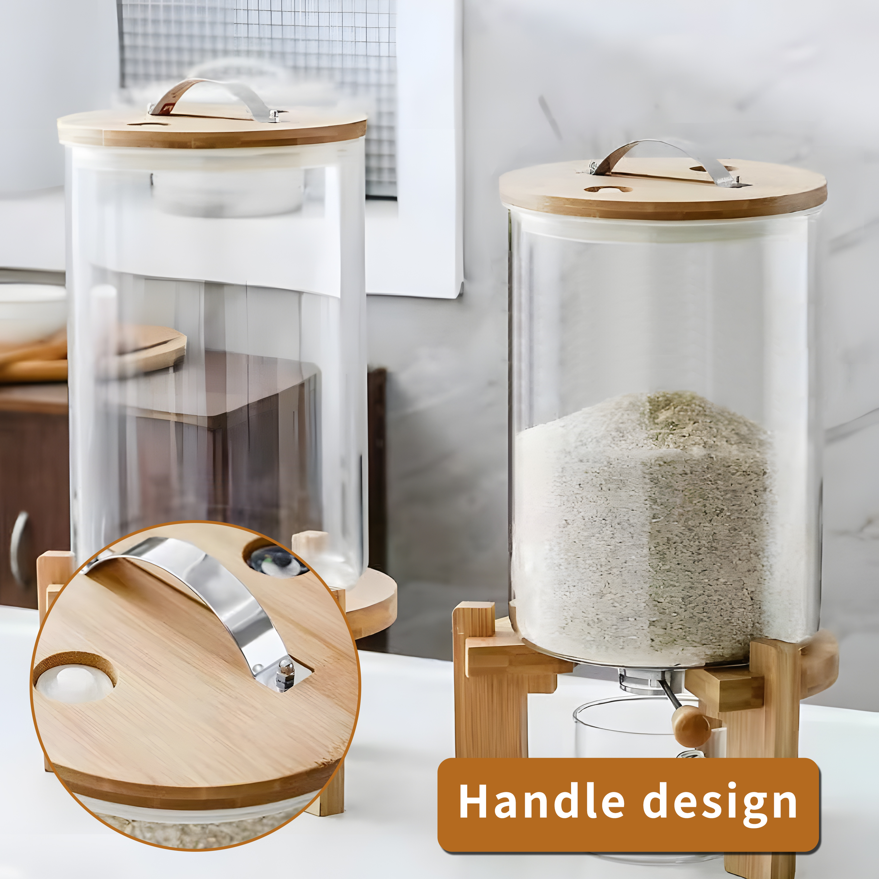 Gtouse 7.5L Glass Rice Dispenser, 11.81'' Height Cereal Dispenser w/ Bamboo Stand, Airtight Food Storage Container w/ Measuring Cup
