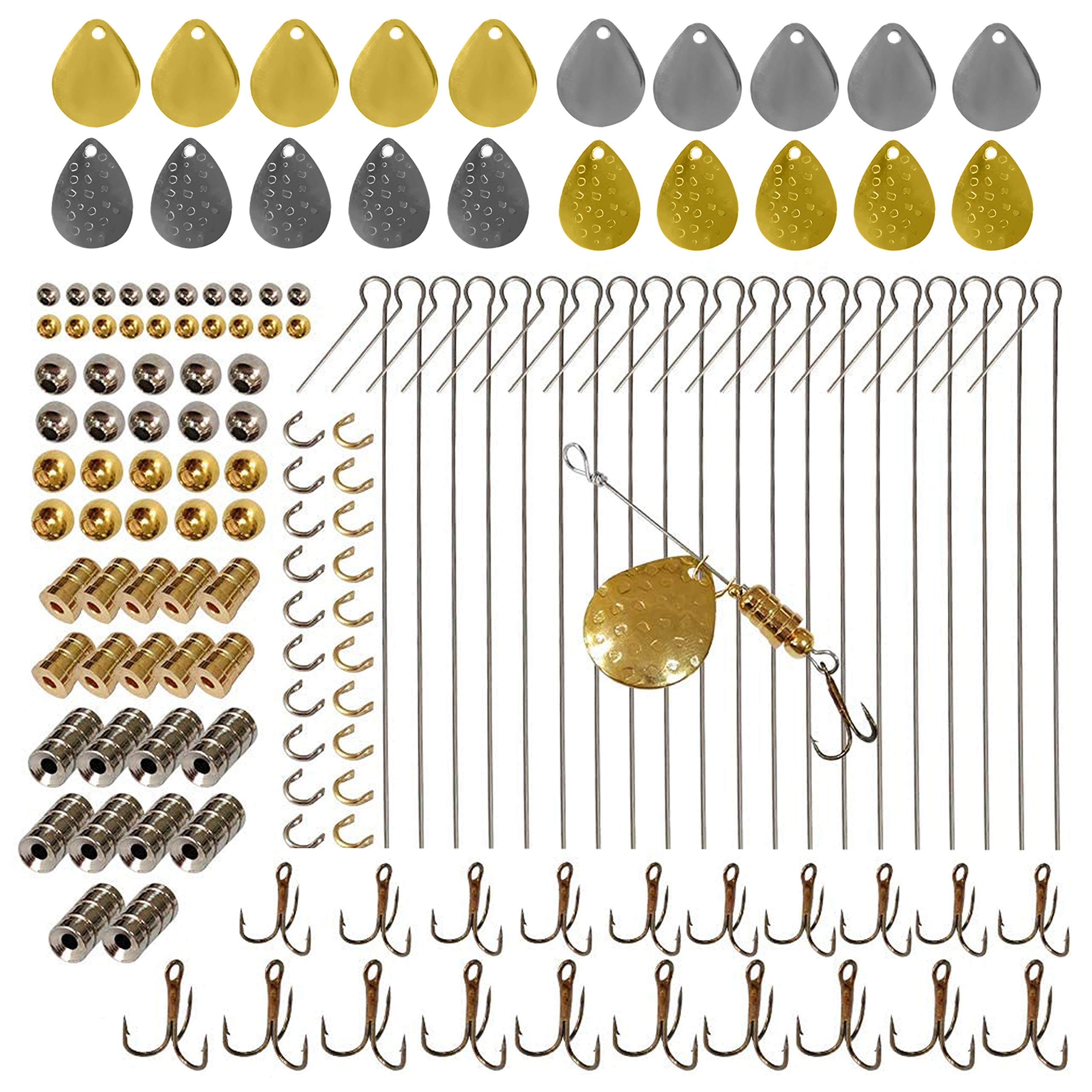 FUSIGO Fishing Lure Making Kit Spinners, 140PCS DIY Spinnerbait Kit Fish Spoon Rig Shaft Spinner