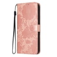 thumbnail image 2 of For Apple iPhone 15 6.1" Flower Embossed Buckle Case, Card Slots/Pocket, PU Leather Flip Wallet Case With Short Wrist Strap,Rose gold,For iPhone 15, 2 of 7