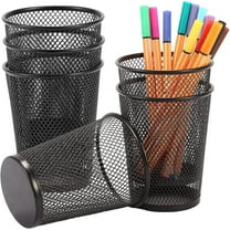 Metal Pen Holder,Happon 6 Pack Mesh Pencil Holder Desk Organized, Makeup Brush Holders, Round Wire Pen Cup Marker Holder for Desk Organizer for Home Office, Black