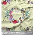 thumbnail image 1 of Soimoi Yellow Rayon Crepe Fabric Insect,Rose & Wreath Flower Printed Fabric 1 Yard 46 Inch Wide, 1 of 1