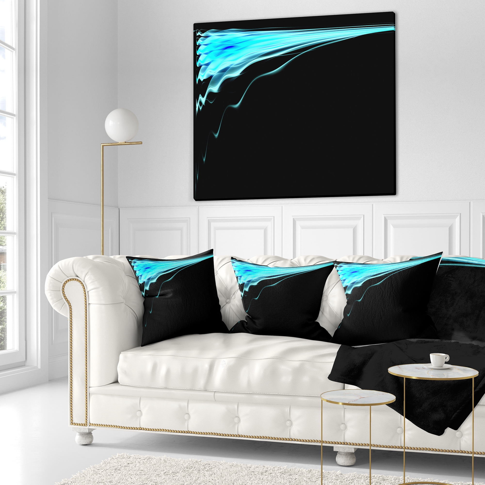 Designart Blue Flames Digital Artwork - Abstract Throw Pillow - 16x16