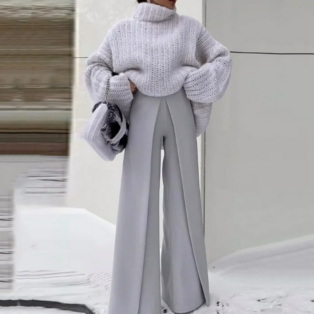 WILLBEST Fall Clothes Women Women's Fall and Winter Fashion Solid Color Sweater and Pants Set Slacker Pants