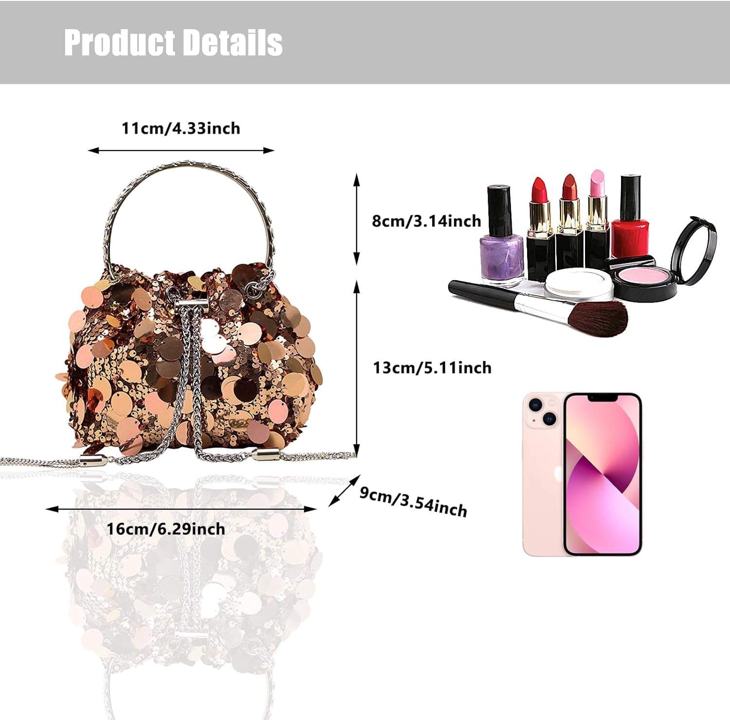 Sparkly Sequin Evening Handbags Purse for Women Glitter Clutch Crossbody Bag for Evening Wedding Party Prom