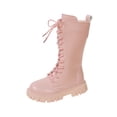thumbnail image 2 of CAIXIA Girls Knee High Boots Lace Up Side Zipper Fashion Comfortable Combat Boots Pu Leather Lug Sole Punk Goth Boot Back To School Bowknot Winter Shoes for Little Big Kid, 2 of 4