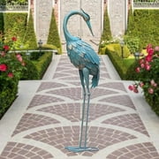 34 Inch Crane Statue for Garden Decor, Standing Heron Statue Garden Sculpture, Metal Bird Statue Yard Art for Backyard, Patio, Pool, Lawn, Cyan