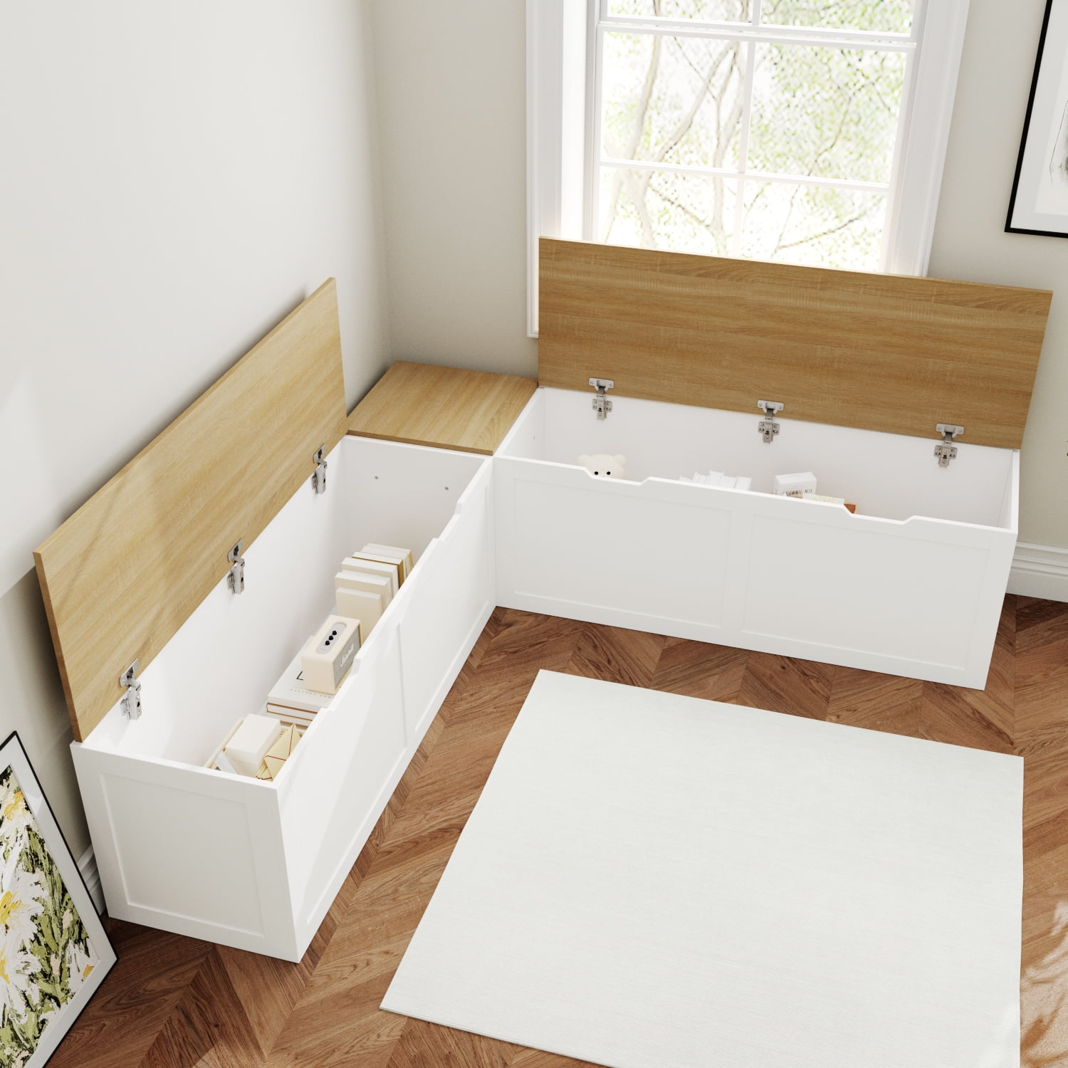 Oxylife Casual Wood Corner Dining Breakfast, L Shape Kitchen