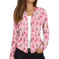 thumbnail image 4 of Women's Fashion Christmas Print Casual Zip-Up Long-Sleeve Hooded Jacket, for Outdoor Activities and Daily Use,Pink,XL, 4 of 6