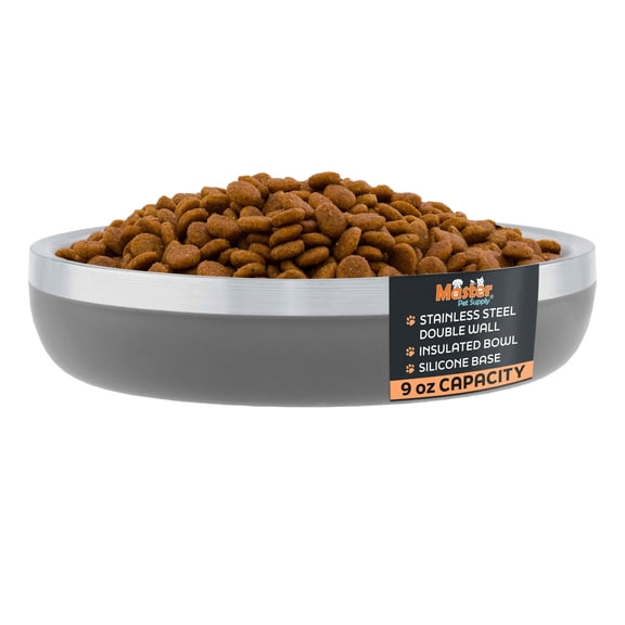 Master Pet Supply Stainless Steel Cat Bowls - 9 oz Heavy Duty - Graphite, Double Wall Extra-Thick Insulated, Non-Slip Pet Water Bowl for Cats & Pets, Anti Rust Metal, Dishwasher Safe