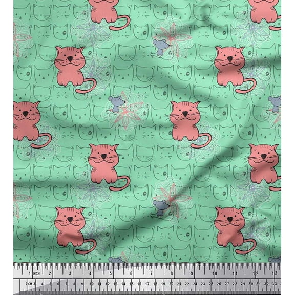 Soimoi Cotton Duck Fabric Rat & Cat Kids Print Fabric by The Yard 42 Inch Wide