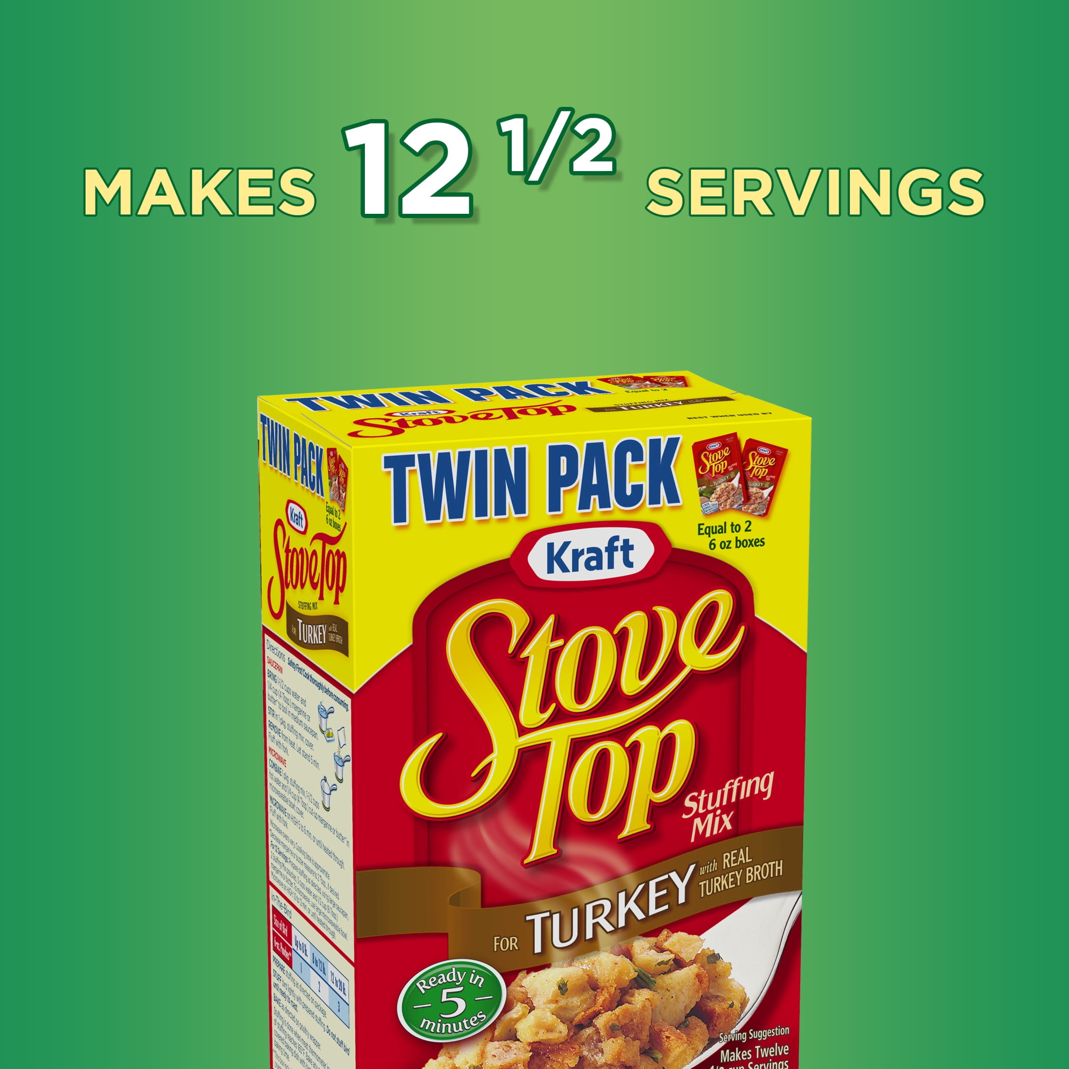 (6 pack) Stove Top Turkey Stuffing Mix Side Dish Twin Pack, 2 ct Pack, 6 oz Boxes