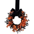 thumbnail image 2 of Mini Halloween Wreath 8.7" Artificial Black Grapevine Wreath with Floral, Boxwood and Velvet Bow Gothic Small Cabinet Canlde Rings Wreaths for Festival Home Table Centerpiece Window Decor, A, 2 of 6