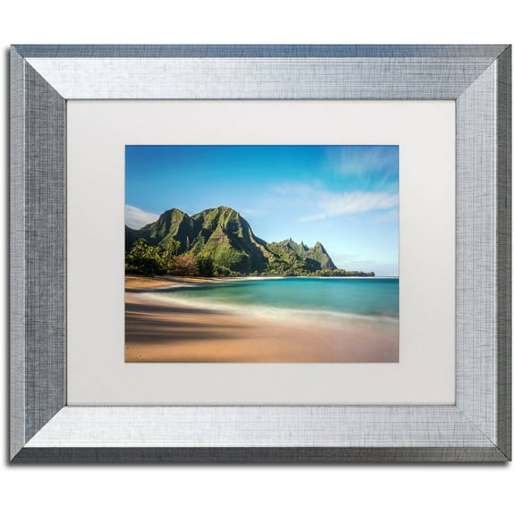Trademark Fine Art 'Makua Beach Kauai' Canvas Art by Pierre Leclerc, White Matte, Silver Frame